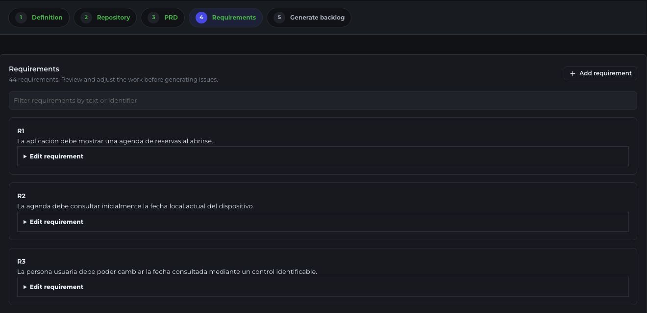 Requirement review in the DevSense project generator